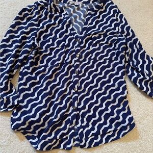41 Hawthorn Blue and White Wave Pattern Blouse